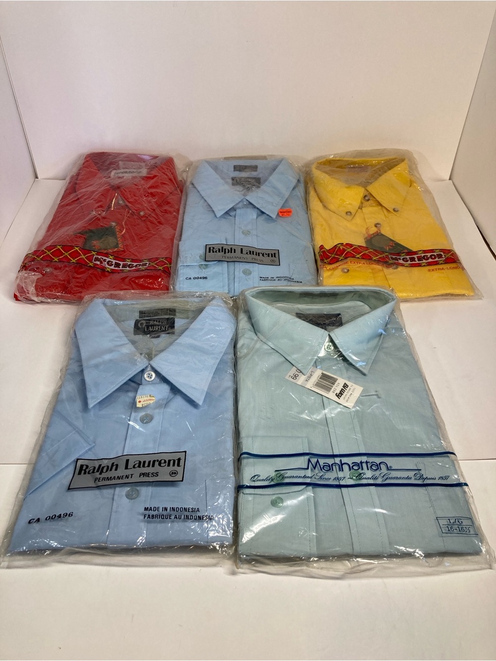 Vintage Lot of 5 NOS Men’s Dress Shirts 16.5” Large 70s Retro Permanent Press